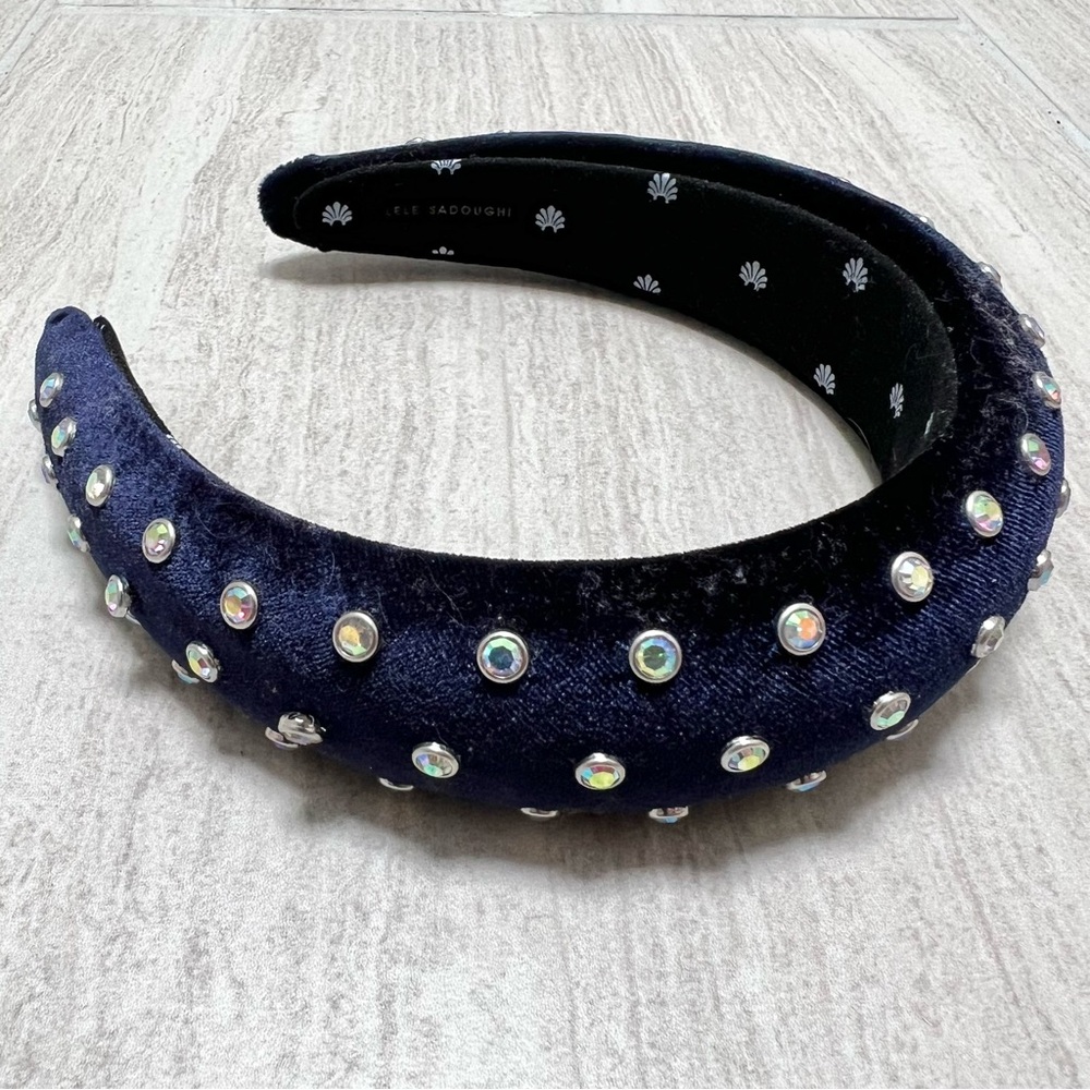 Lele Sadoughi navy blue velvet headband with crystals